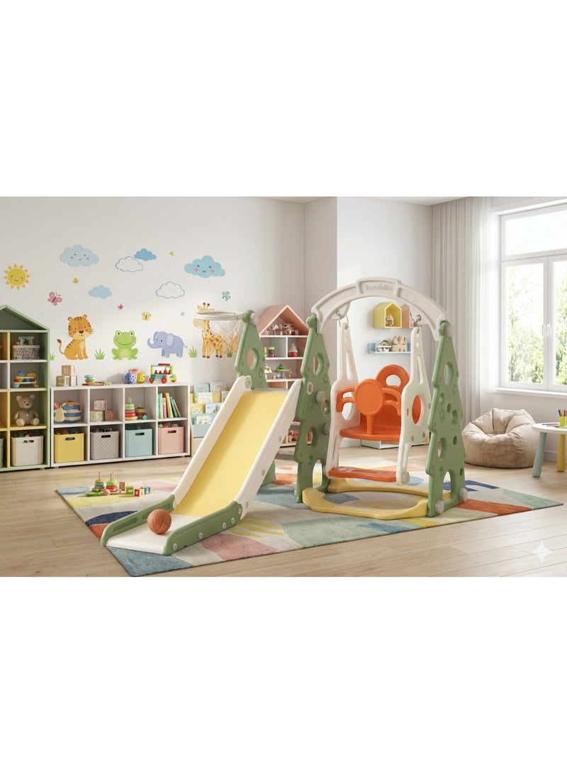 FULL JOY Children's Slide and Swing Set with Basketball Hoop 3*1 ,Indoor and outdoor playground set for toddlers, climbing play set for kids - Image 2